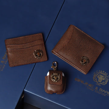 Combo of Dark Brown Pebbled Leather Cardholder, Wallet & Airpod Cover