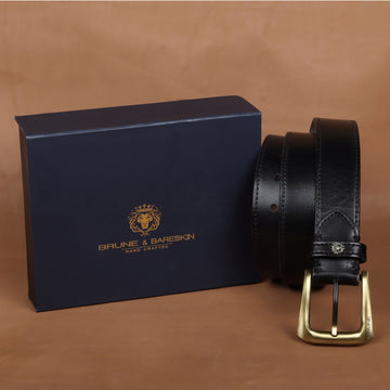 Black Patent Leather Matte Gold Finish Buckle Belts By Brune & Bareskin 34