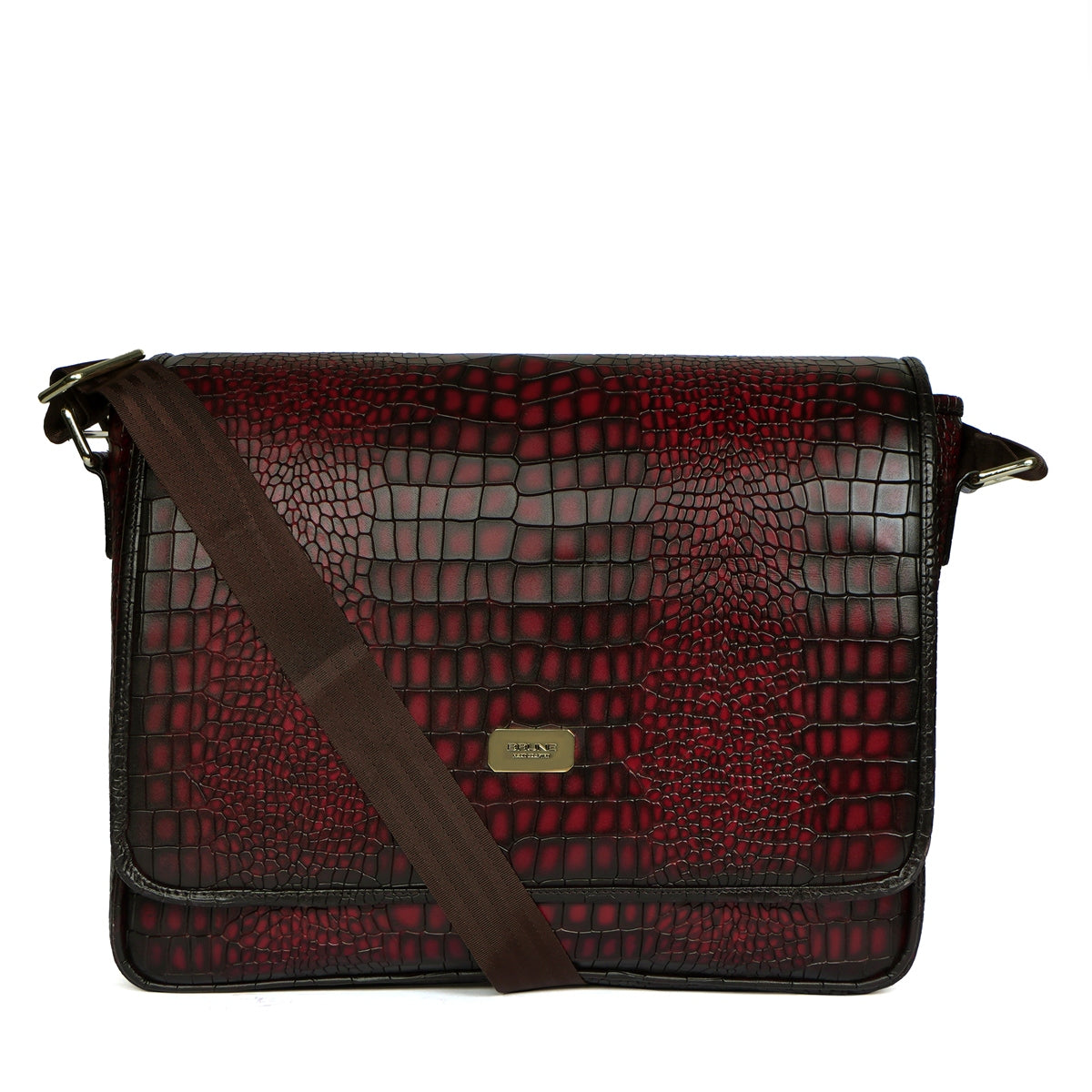 Crossbody Multi-Pocket Leather Bag in Dark Brown Real Ostrich With Lio