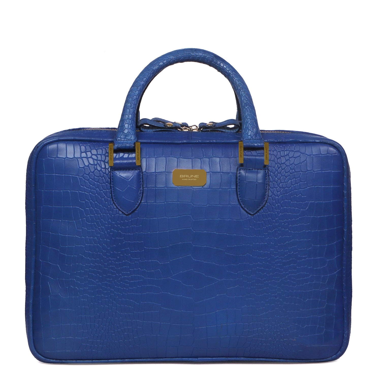 Sky Blue Leather Laptop Office Briefcase With Extra Compartment in Cro