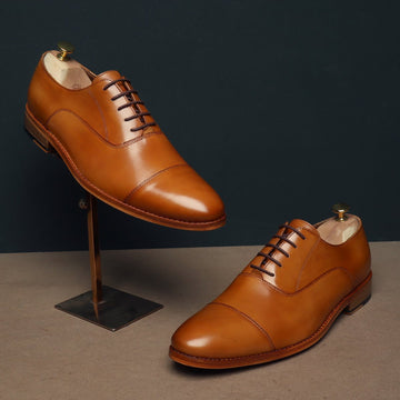 Police Uniform Shoes in Tan Leather with Leather Sole By Brune & Bareskin