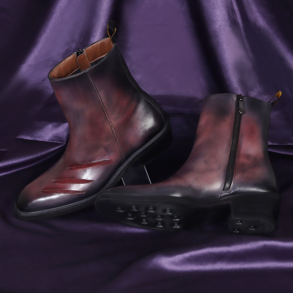 Werewolf Scratch Inspired Leather Boots in Purple-Grey Light Weight Cu