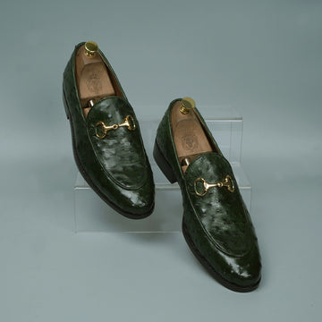 Green Loafer Exclusive Authentic Ostrich Leather with Horse-Bit Buckle