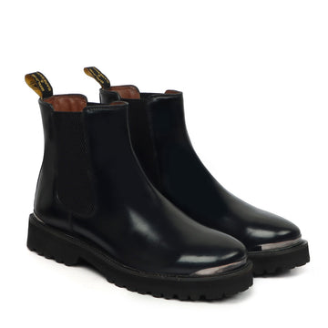 Black Leather High Ankle Chelsea Boots with Leather Sole one and only