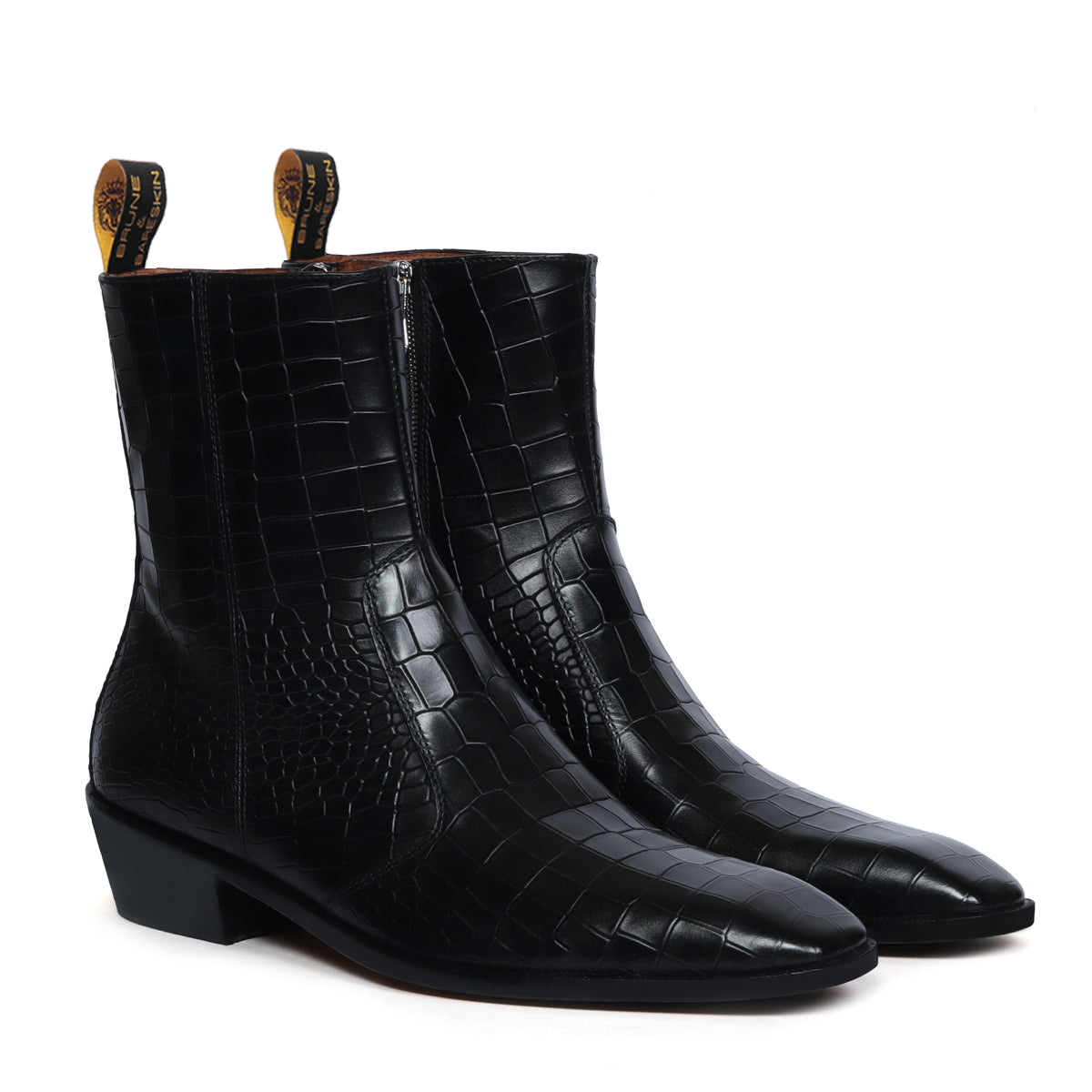 Stitched Black Chelsea Boot with Cuban Heel Zip Closure Deep Cut Leath