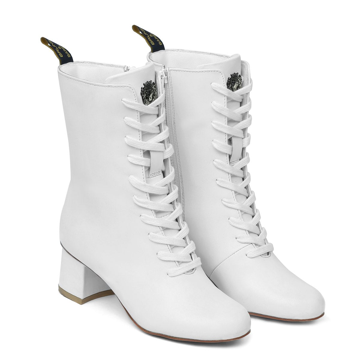 Lace Up Ankle Boots Block Heel - Cream – Zalinah White