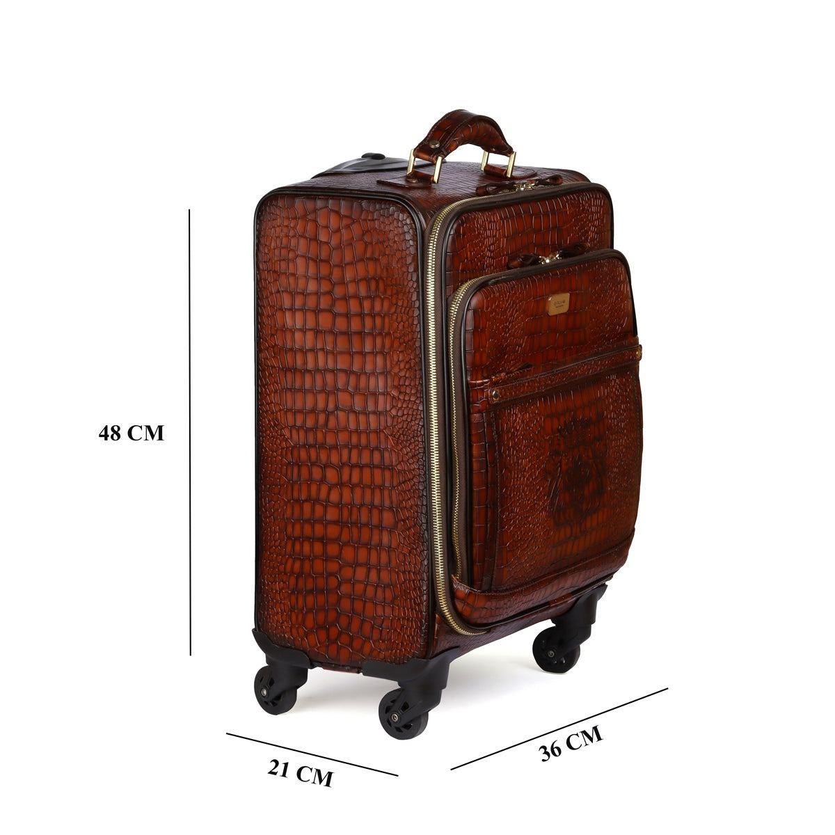 Wine Leather Diamond Stitched Quad Wheel Trolley Bag With Embossed Lio