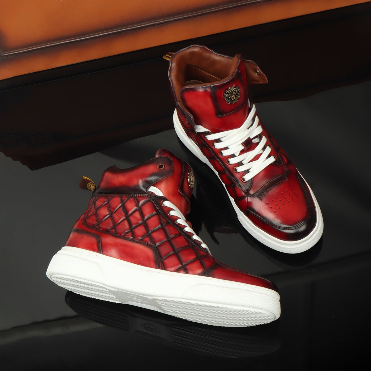 Diamond Stitch Mid-Top Sneaker on Blood Red Color by Brune & Bareskin