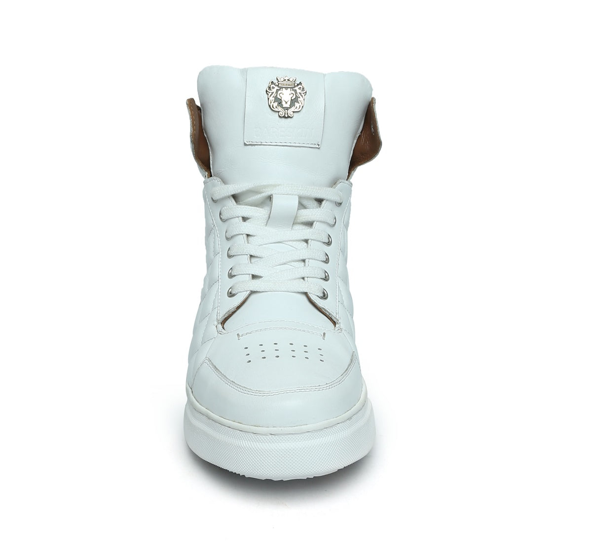 Mid-Top White Leather Sneaker with Diamond Stitch Pattern by Brune & B